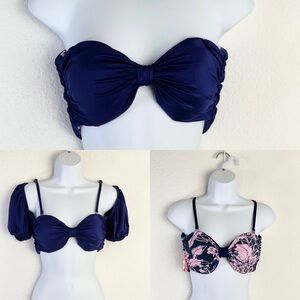 Maaji Blue Depth Ebony Puff Sleeve Reversible Bikini Top Sz L